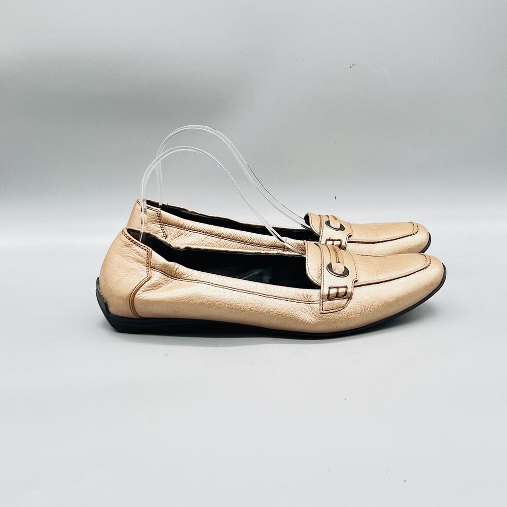 Paul Green Shoes Women 9.5 Gold Leather Driving Penny Loafer Flats Slip On